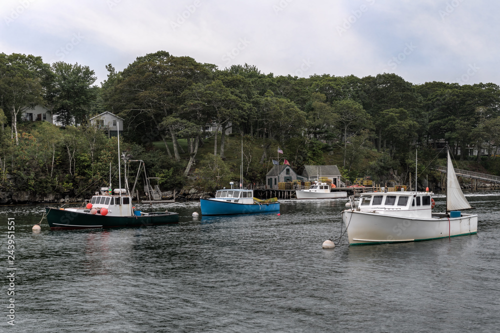 Anchored Lobster Boats in New Harbor, Maine Anchored Lobster Boats in New Harbor, Maine