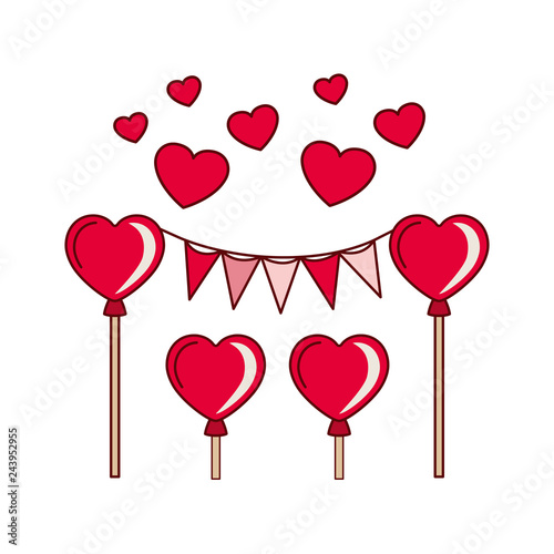 party garland with hearts balloons isolated icon