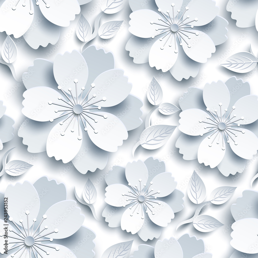 Fototapeta premium Beautiful seamless pattern with white-grey sakura