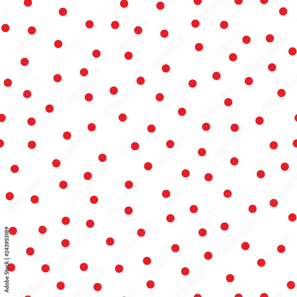 Red round spots on white background. Seamless pattern