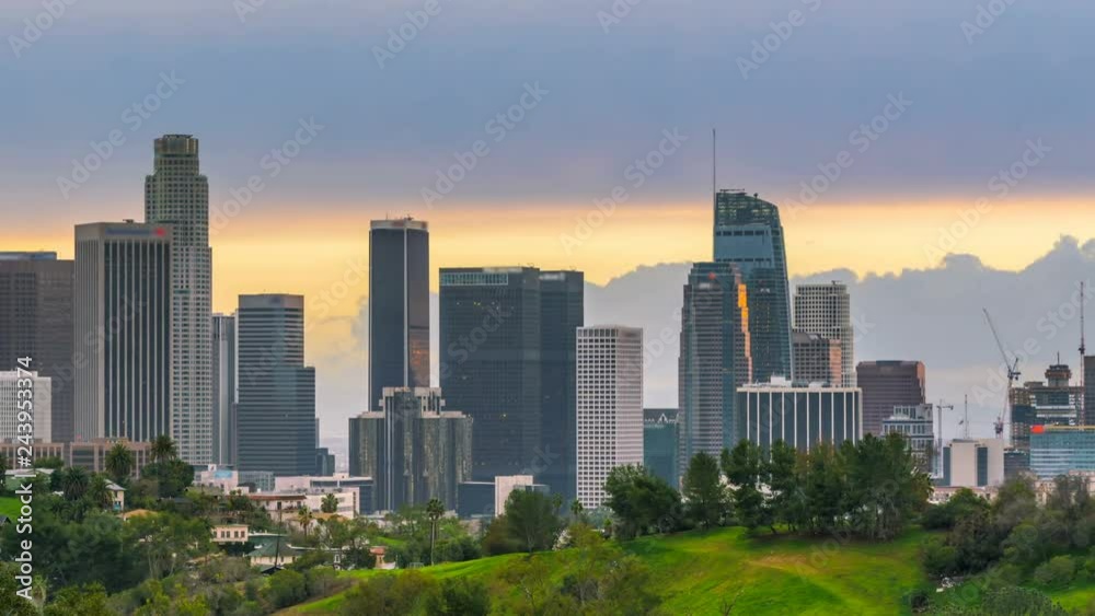 Timelapse Day to Night Transition of Downtown LA Skyline -Pan Left- Timelapse Day to Night Transition of Downtown LA Skyline -Pan Left-