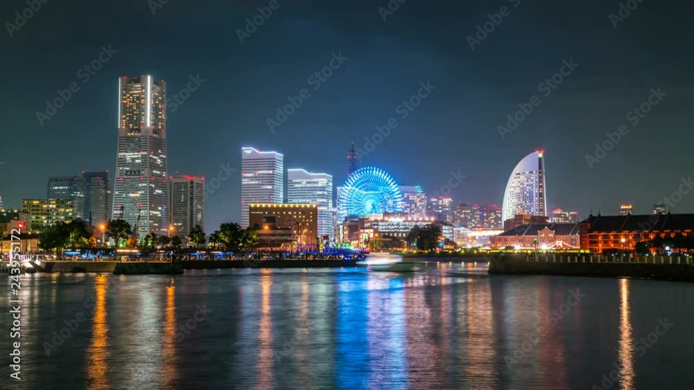 Timelapse of Reflective Yokohama Skyline at Night Timelapse of Reflective Yokohama Skyline at Night