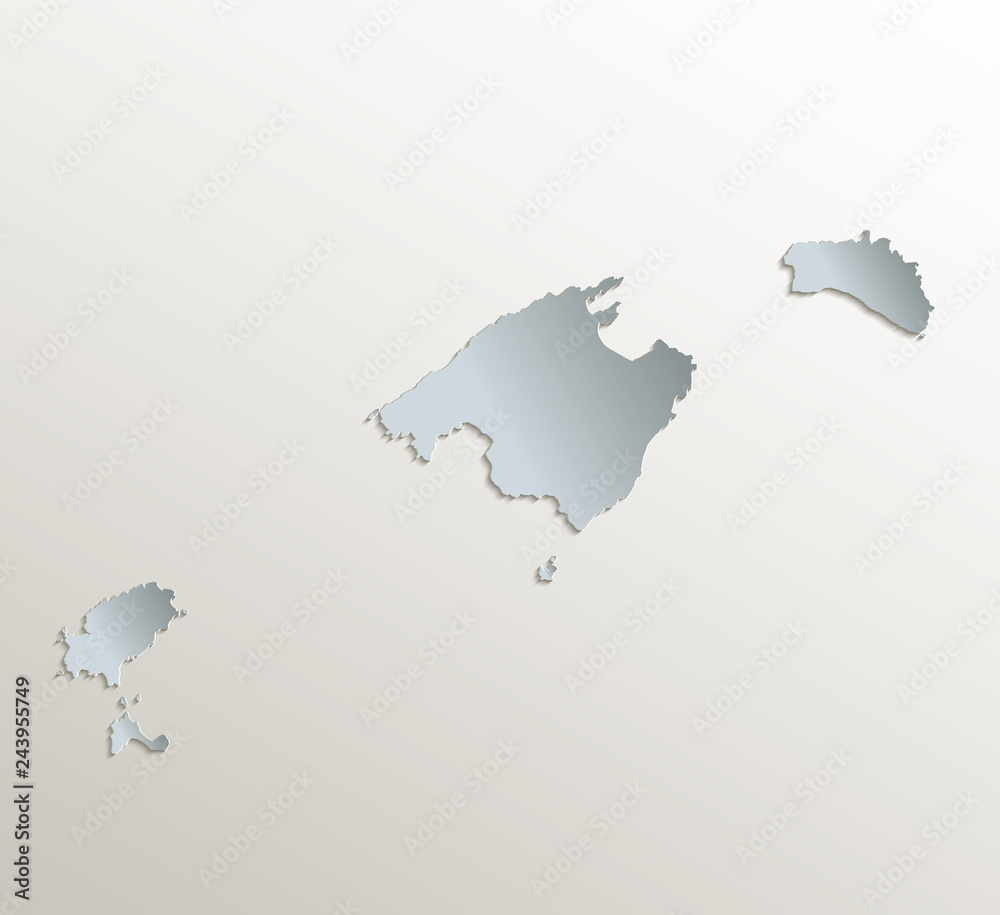 Wunschmotiv: Balearic Islands, Mallorca, Menorca, Ibiza map white blue card paper 3D vector #2439557