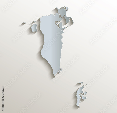 Bahrain map white blue card paper 3D vector