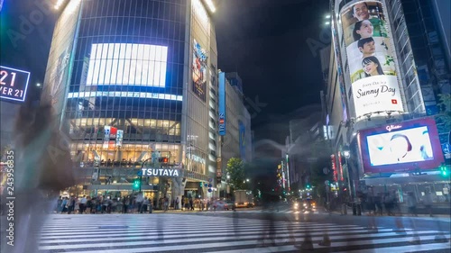 Timelapse Pan Shot of Shibuya Scramble Crosswalk in Tokyo photo