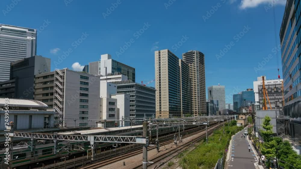 Timelapse of Urban Railroad Tracks in Office District in Tokyo -Zoom Out- Timelapse of Urban Railroad Tracks in Office District in Tokyo -Zoom Out-
