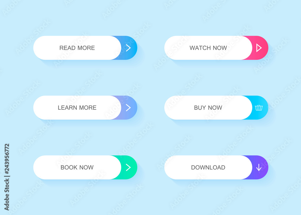Set of modern material style buttons. Different gradient colors. Modern vector illustration flat style Set of modern material style buttons. Different gradient colors. Modern vector illustration flat style
