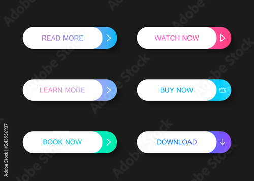 Set of modern material style buttons. Different gradient colors. Modern vector illustration flat style