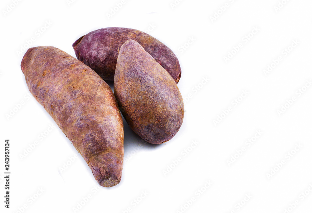 Yam purple isolated / Raw purple sweet yams sweet potato isolated on white background