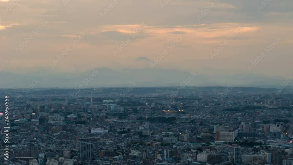 Timelapse of Day to Night Transition of Mt. Fuji over Tokyo -Zoom In- Timelapse of Day to Night Transition of Mt. Fuji over Tokyo -Zoom In-