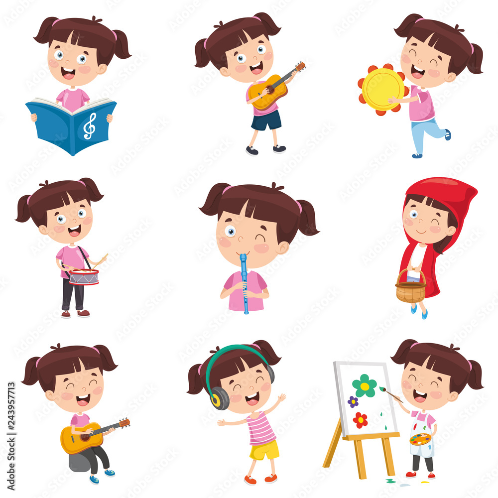 Vector Illustration Of Cartoon Girl Doing Various Activities Vector Illustration Of Cartoon Girl Doing Various Activities