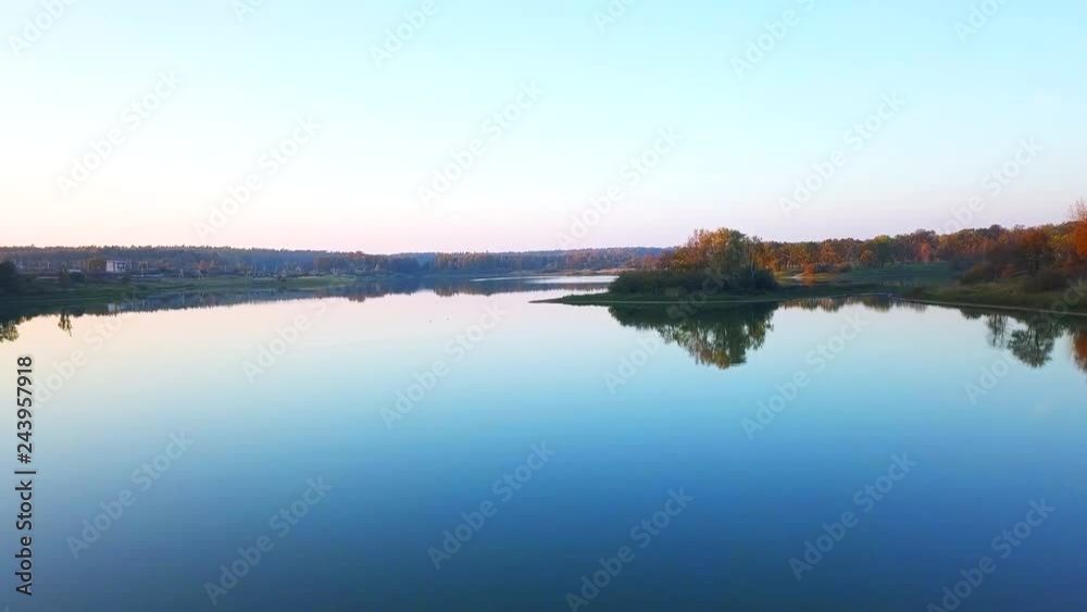 Aerial landscape of the lake in the forest Aerial landscape of the lake in the forest