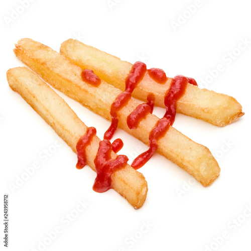 French Fried Potatoes with ketchup isolated on white background