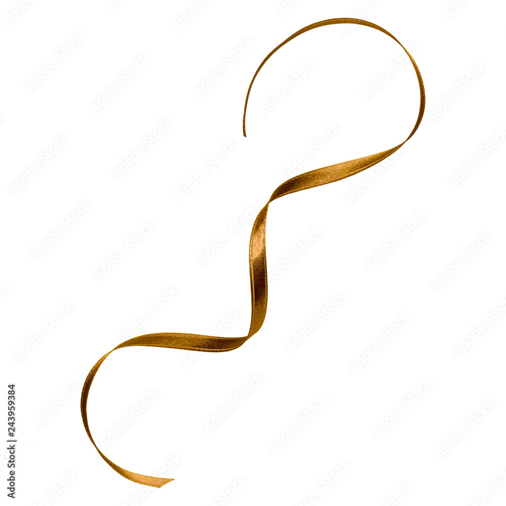 Shiny satin ribbon in brown color isolated on white background close up .Ribbon image for decoration design.