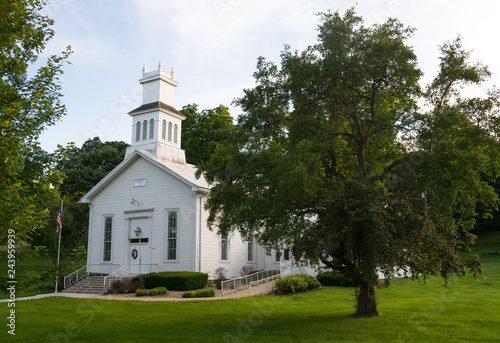 Old Christian church in rural Midwest town. Putnam, Illinois, USA.