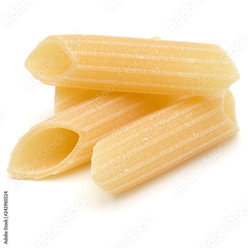 Italian pasta isolated on white background. Pennoni. Penne rigate.