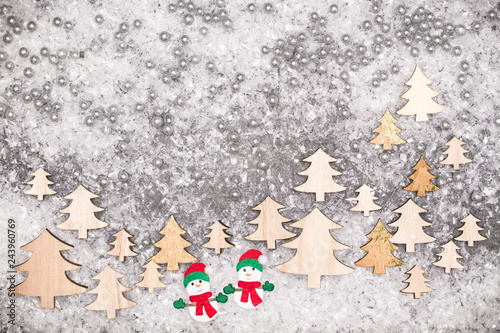Christmas greeting card. Noel festive background. New year symbol. Snowman.