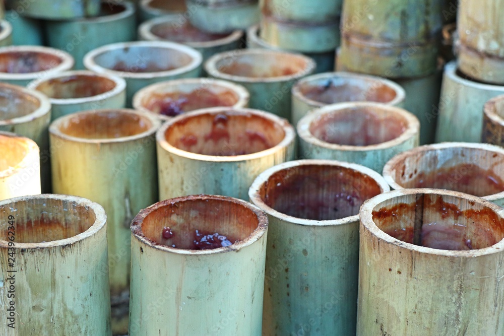 Rice roasted in bamboo