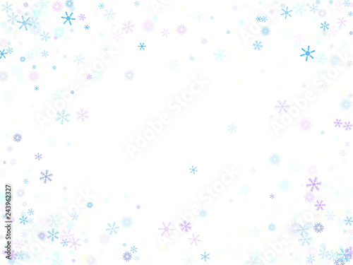 Falling down snow confetti, snowflake vector border. Festive winter, Christmas, New Year sale background. Cold weather, winter storm, scatter texture. Hipster snowfall falling snowflakes cool confetti