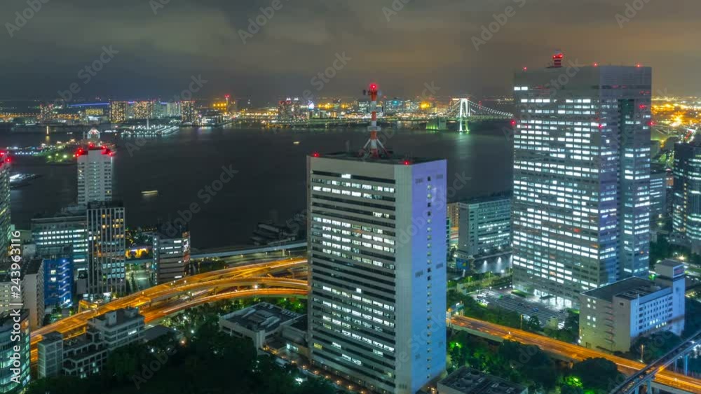 Timelapse of Waterfront City Lights of Tokyo Bay -Pan Left- Timelapse of Waterfront City Lights of Tokyo Bay -Pan Left-