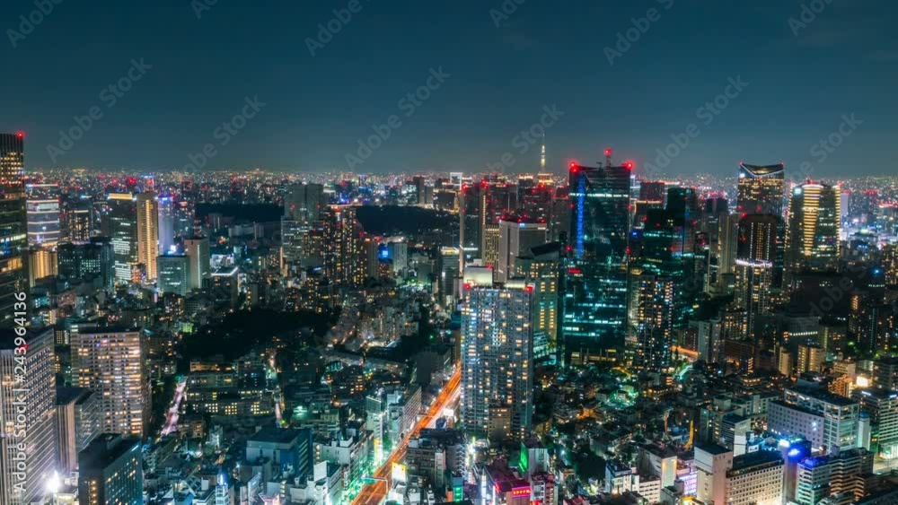 Timelapse of Towering Skyline of Tokyo at Night --Tilt Down Timelapse of Towering Skyline of Tokyo at Night --Tilt Down