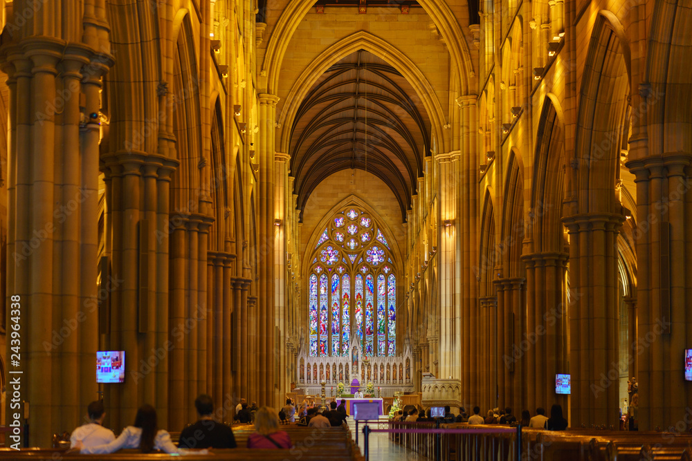 Fototapeta premium Long exposure inside St Mary's Catherdral, Sydney, New South Wales, Australia