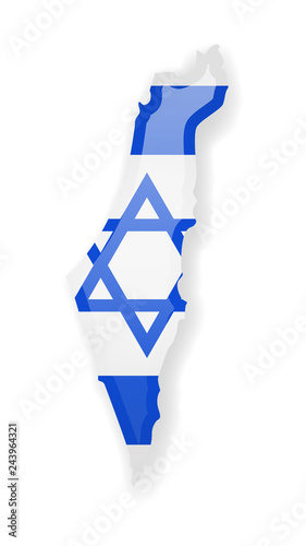 Israel flag and outline of the country on a white background. Vector illustration.