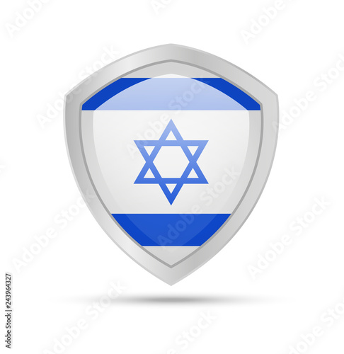 Shield with Israel flag on white background. Vector illustration.