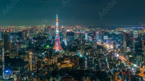 Wallpaper Mural Timelapse of Iconic Tokyo Tower in Vast Sea of City Lights -Pan Right- Torontodigital.ca