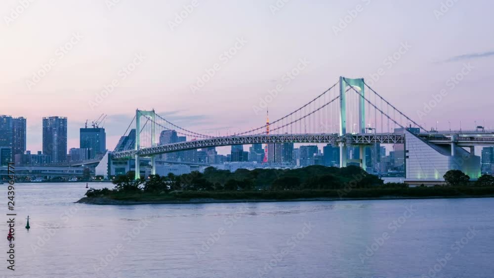 Time Lapse Day to Night Transition of Rainbow Bridge in Tokyo Bay -Zoom In- Time Lapse Day to Night Transition of Rainbow Bridge in Tokyo Bay -Zoom In-