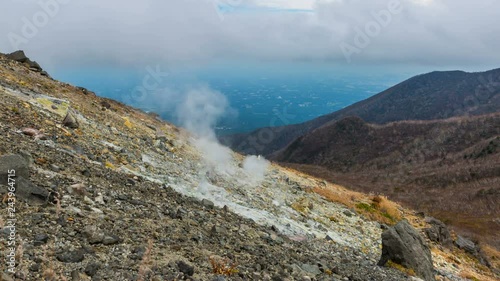 Timelapse of Geothermal Vent at Slope of Volcano in Japan -Long Shot- photo