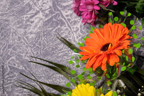 Colorful flowers on grey background.Bouquet of flowers