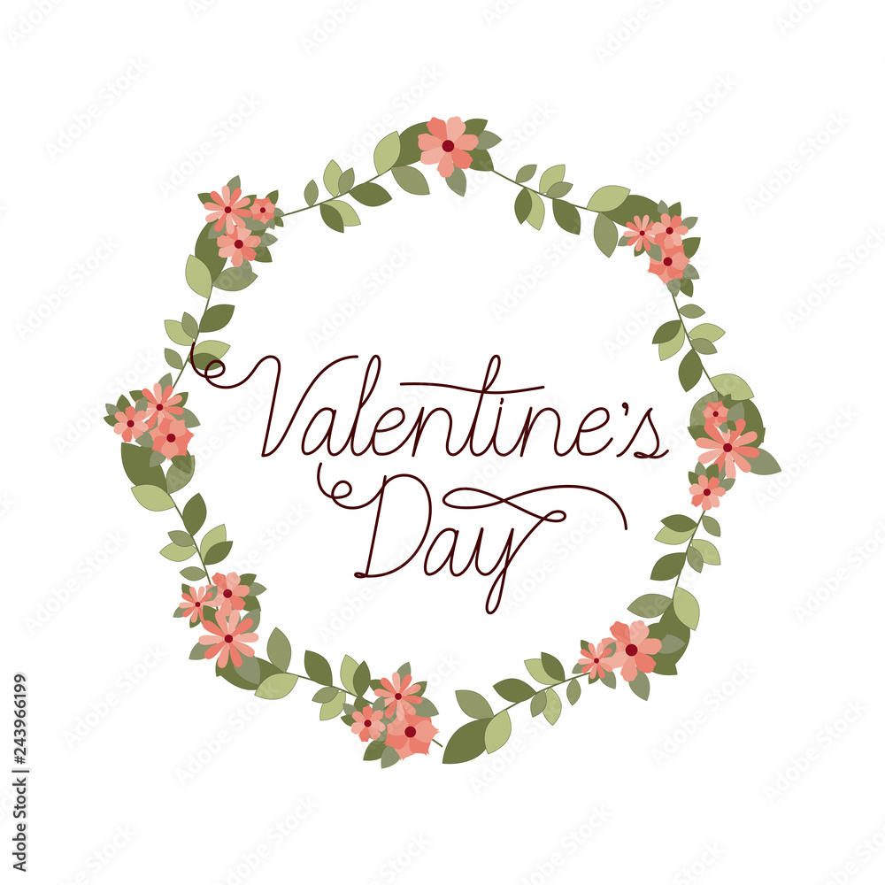 happy valentines day label with flower crown icons