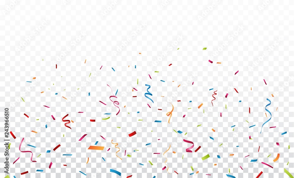 Colorful ribbon and confetti, isolated on transparent background Colorful ribbon and confetti, isolated on transparent background