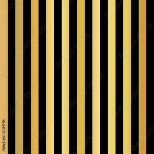 Gold foil stripes vertical lines seamless vector pattern. Golden blocks on black background. Elegant luxury art for wedding, invitation, banner, party, birthday, Christmas, New Year, celebration