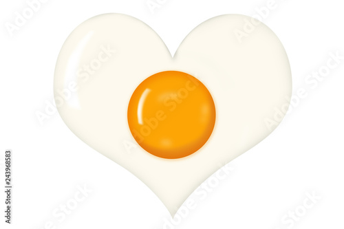 Fried Egg With Heart Shaped Egg White Isolated on White Background