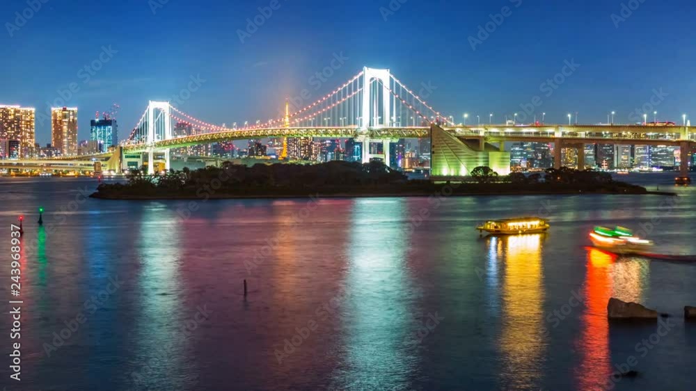 Timelapse of Rainbow Bridge over Tokyo Bay at Night -Pan Left- Timelapse of Rainbow Bridge over Tokyo Bay at Night -Pan Left-