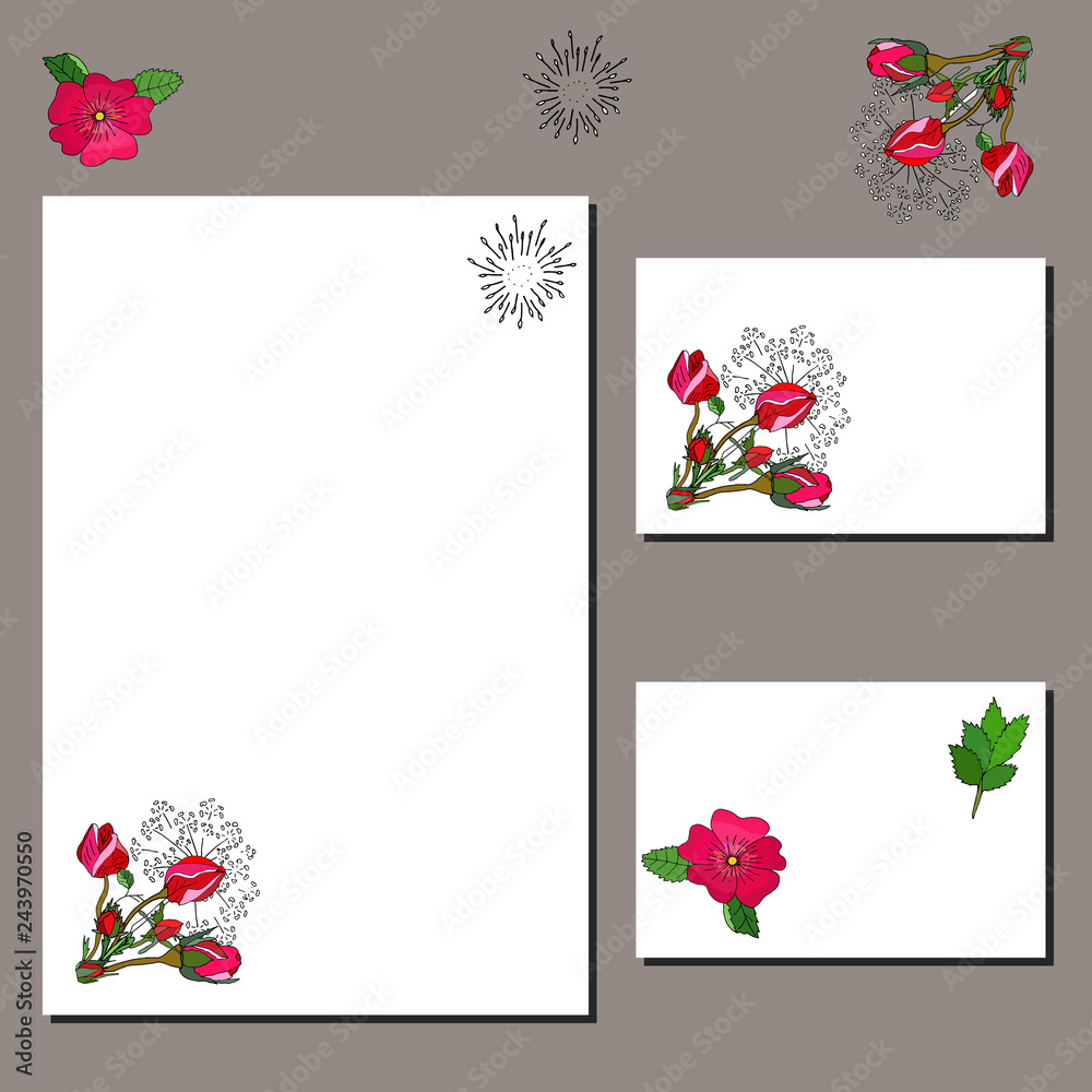 Obraz Floral templates with red rosebuds and wild rose.