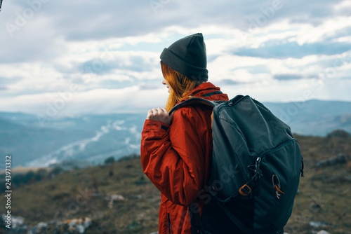 woman with backpack travels