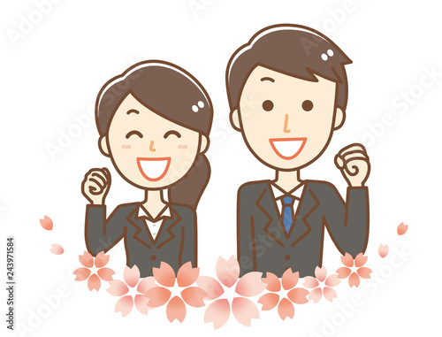スーツ男女　上半身　桜