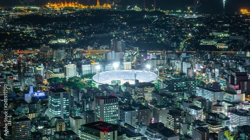 Timelapse of Game Night at Urban Stadium in Yokohama, Japan -Zoom In- photo