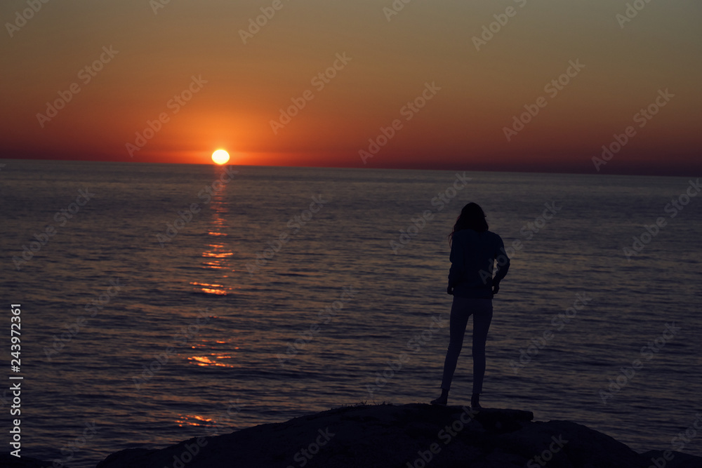 woman sunset sea