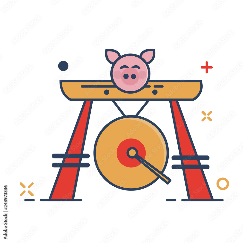 Pig Chinese New Year 2019 Icon | Gong Icon - with Outline Filled Style