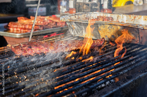 Cooking barbecue at outdoor summer grill festival in Vancouver