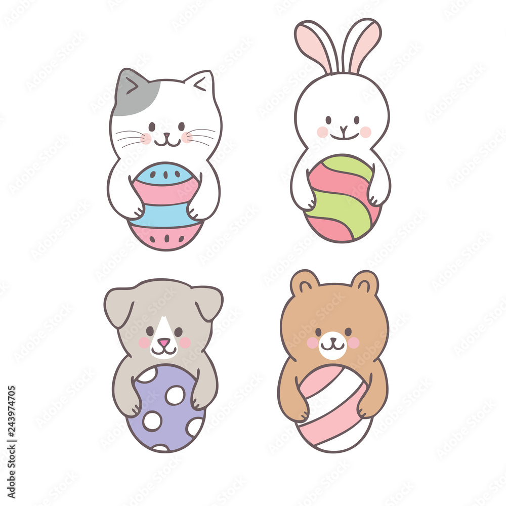 Cartoon Easter day animal and colorful egg vector.