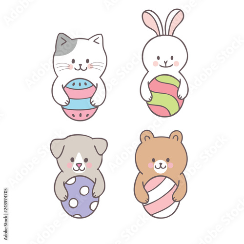 Cartoon Easter day animal and colorful egg vector.