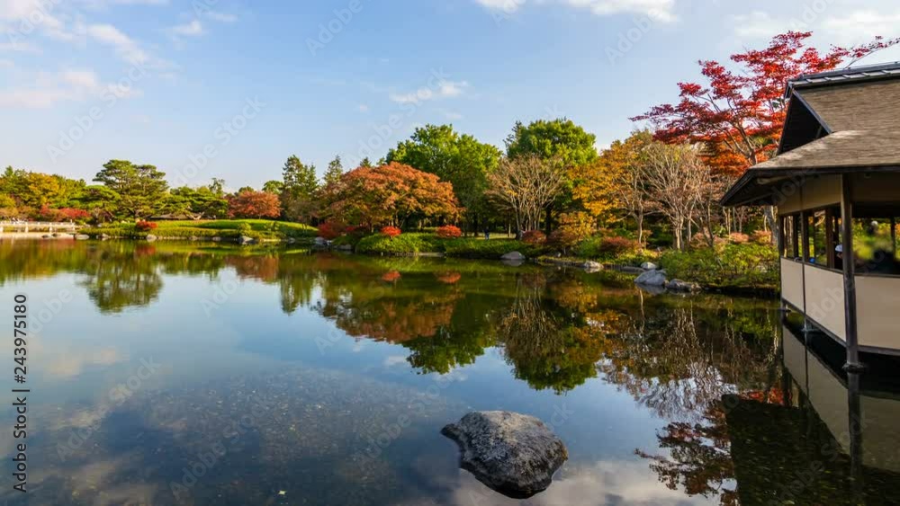 Timelapse of Pond at Japanese Garden Fall Foliage in Japan -Tilt Up- Timelapse of Pond at Japanese Garden Fall Foliage in Japan -Tilt Up-