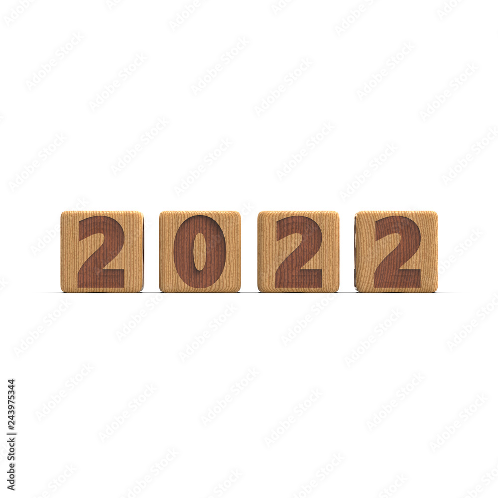 Year 2022 sign on in pure white background Year 2022 sign on in pure white background