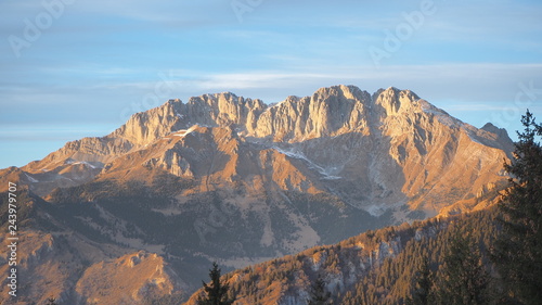 Presolana is a mountain range of the Bergamo alps. Orobie landscape in winter dry season without snow. Italian Alps