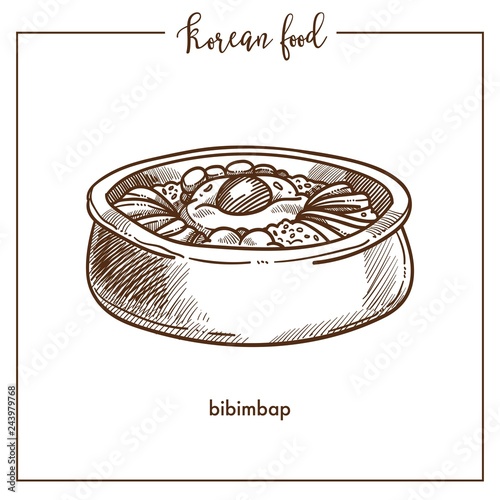 Exotic tasty bibimbap dish from traditional Korean food.